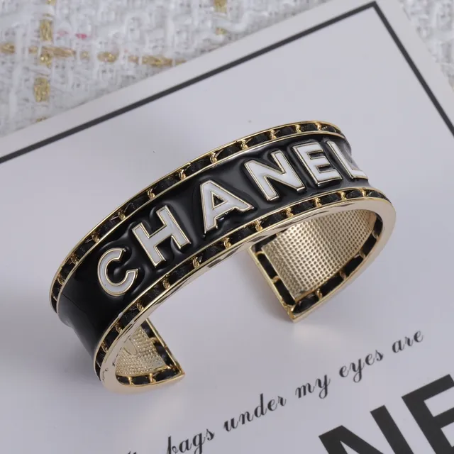 Chanel Logo Cuff Black Enamel and Gold-Tone Bracelet 7