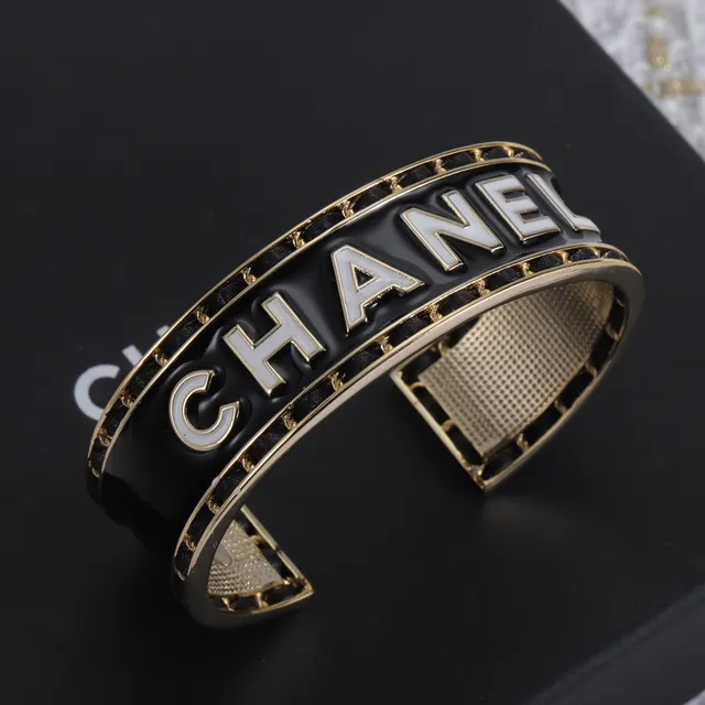 Chanel Logo Cuff Black Enamel and Gold-Tone Bracelet 8