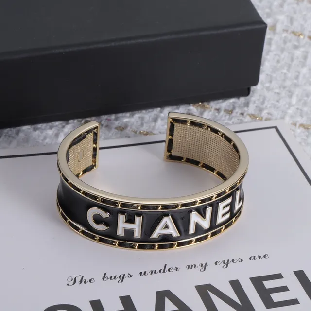 Chanel Logo Cuff Black Enamel and Gold-Tone Bracelet 9