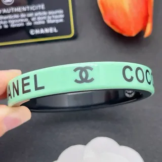 Chanel Logo-Print Mint Green and Black Bangle Bracelet