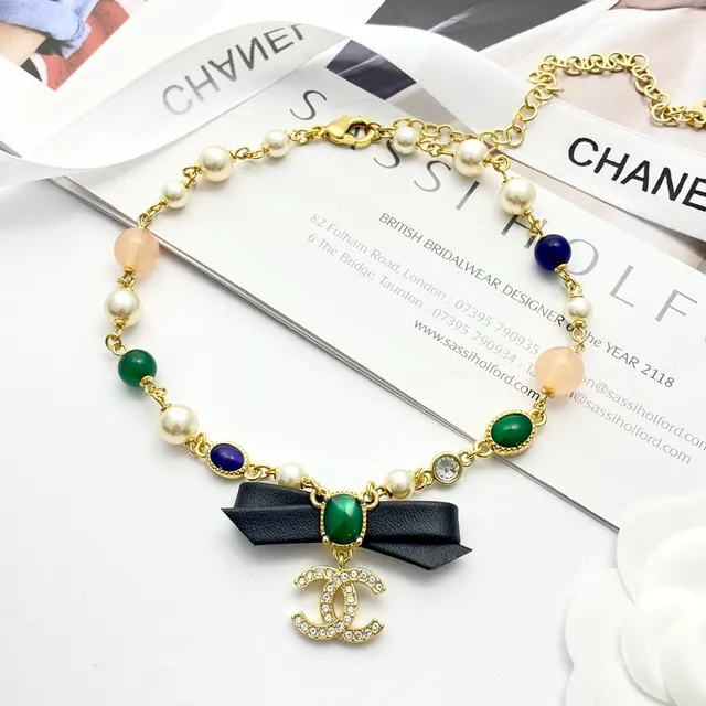 Chanel Multicolor Black Beaded Chain Leather Bow Accent Necklace 5