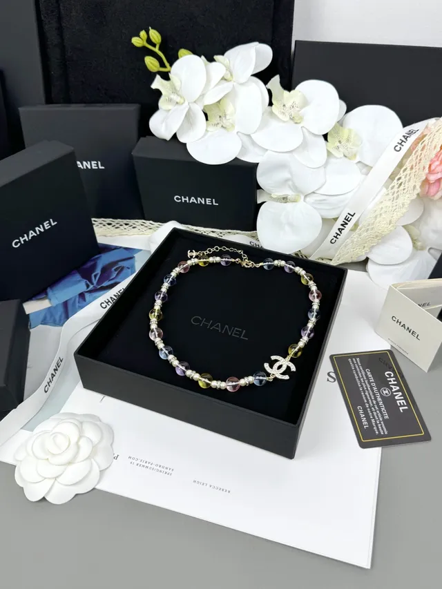 Chanel Multicolor Silver Beaded Strand Pearl Interspersed Necklace 2