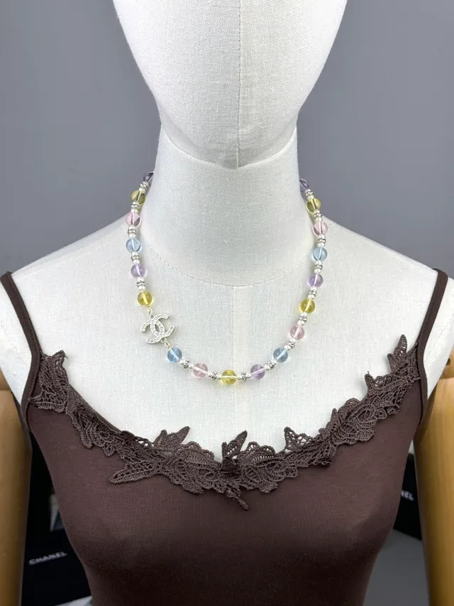 Chanel Multicolor Silver Beaded Strand Pearl Interspersed Necklace 3