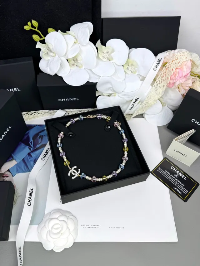 Chanel Multicolor Silver Beaded Strand Pearl Interspersed Necklace 7