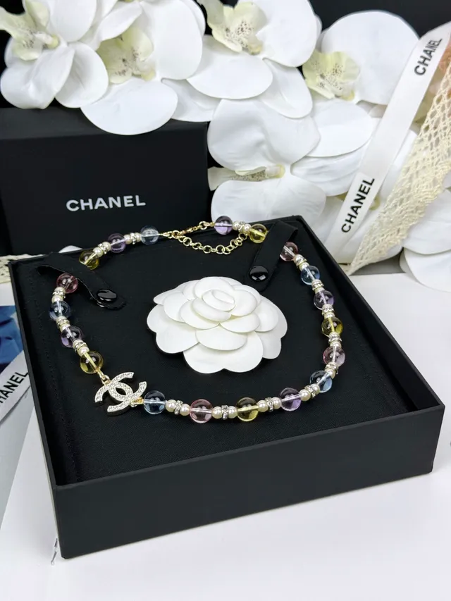 Chanel Multicolor Silver Beaded Strand Pearl Interspersed Necklace 8