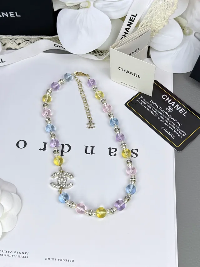 Chanel Multicolor Silver Beaded Strand Pearl Interspersed Necklace 9