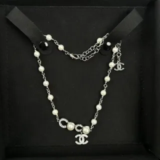 Chanel Pearl and CC Logo Chain Necklace