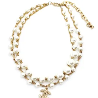 Chanel मोती और गोल्ड-टोन CC Logo Multi-Strand नेकलिस