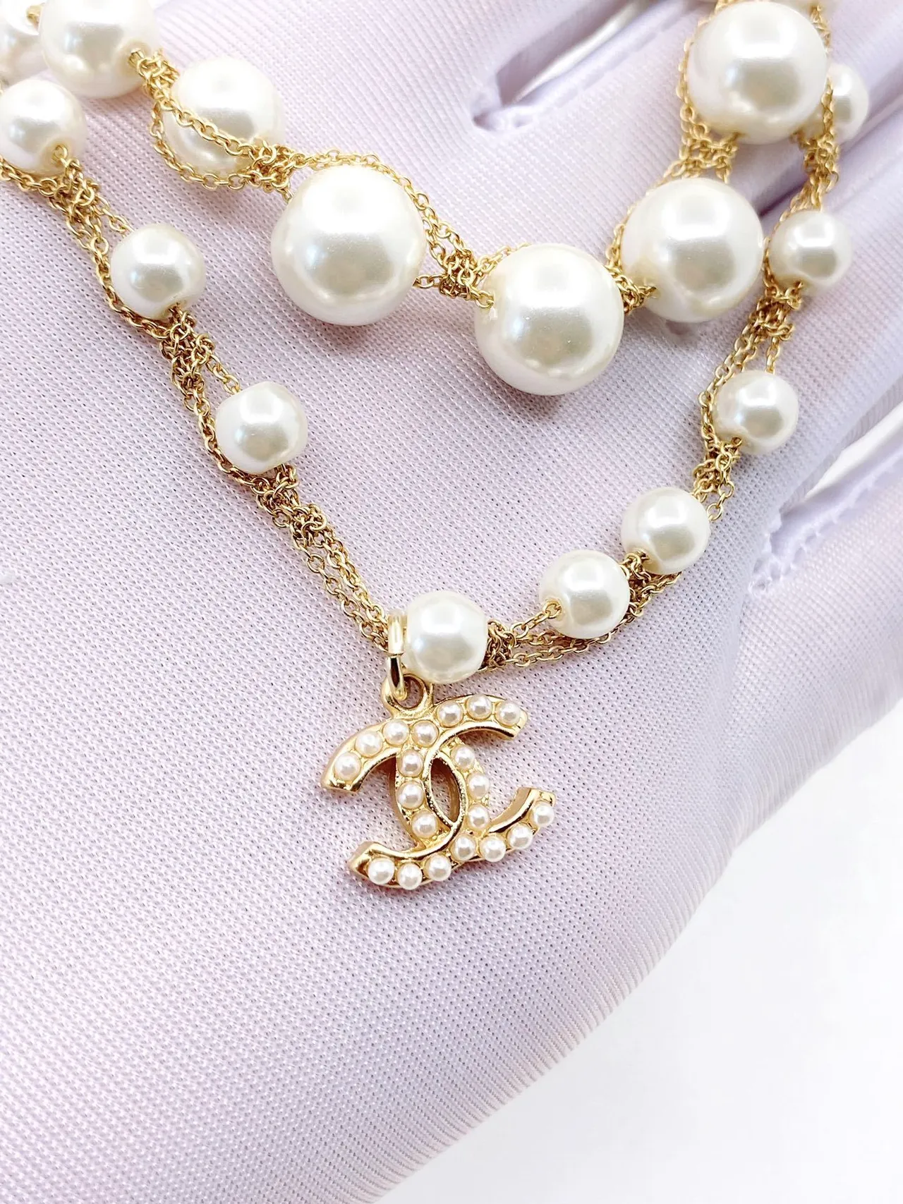 Chanel Pearl and Gold-Tone CC Logo Multi-Strand Necklace 2