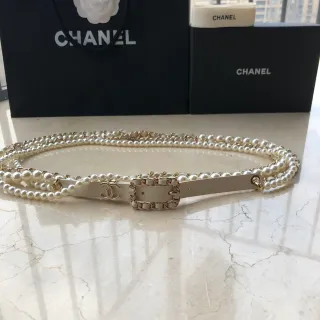 Chanel Pearl Belt Beige Gold Double-Strand And Chain Ivory Strap Leather Belt