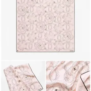 Chanel Pink and Black Dot-Patterned Camellia Silk Scarf