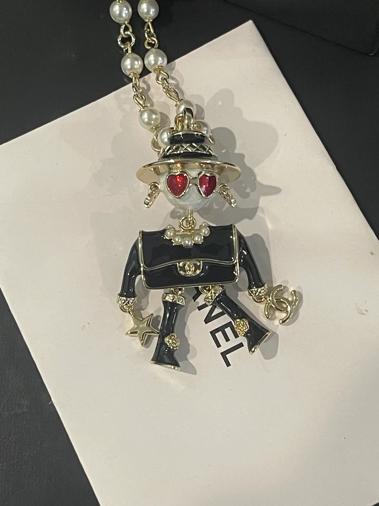 Chanel Robot Pendant Pearl-Strand Necklace 2