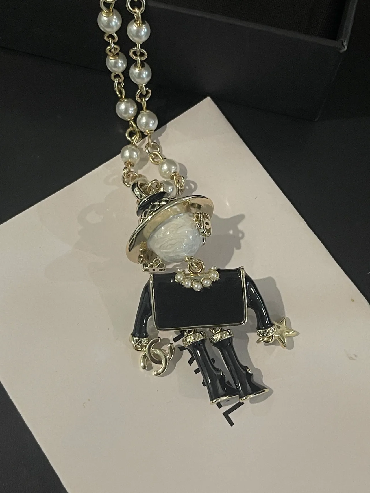Chanel Robot Pendant Pearl-Strand Necklace 3