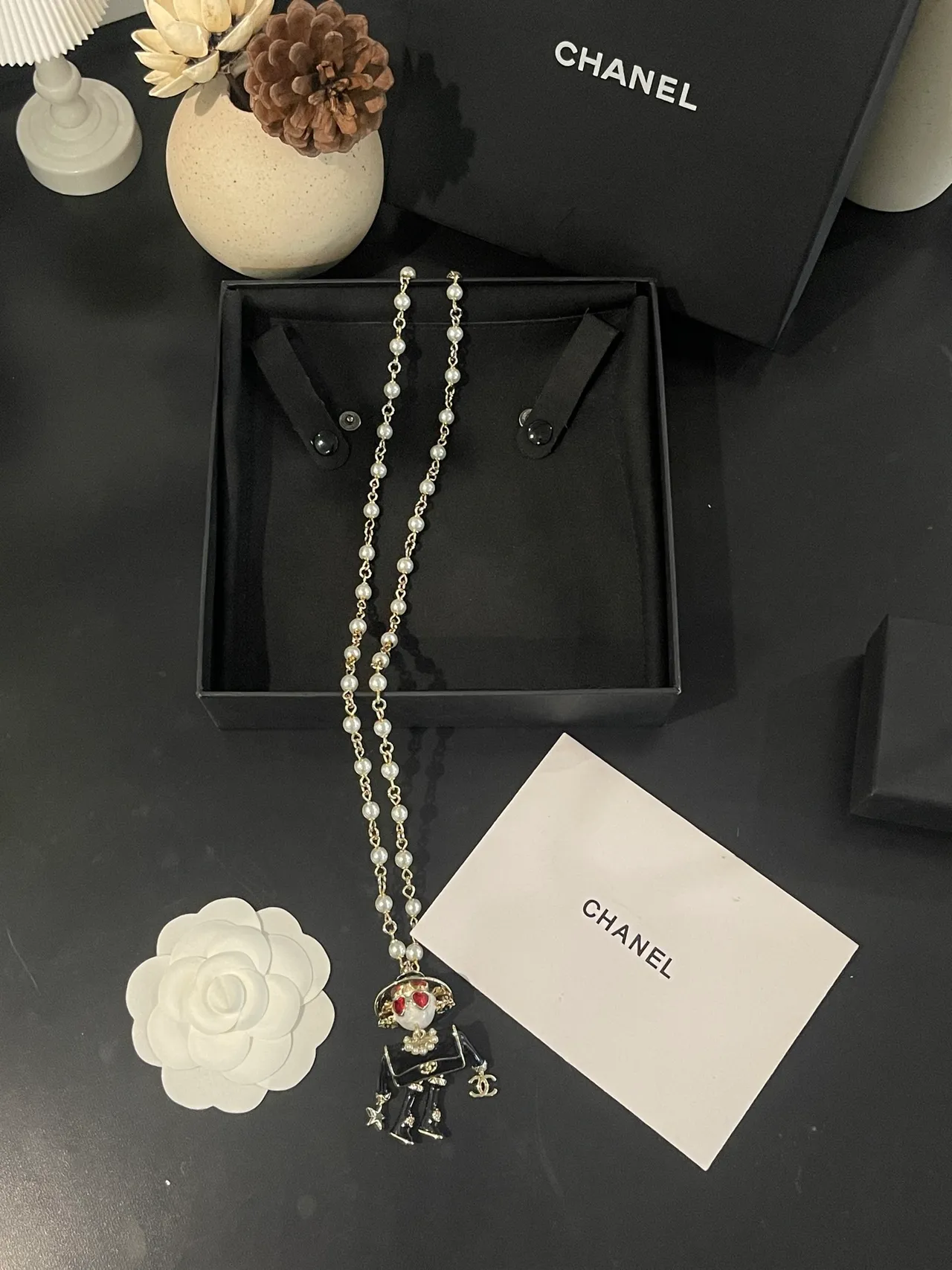 Chanel Robot Pendant Pearl-Strand Necklace 4