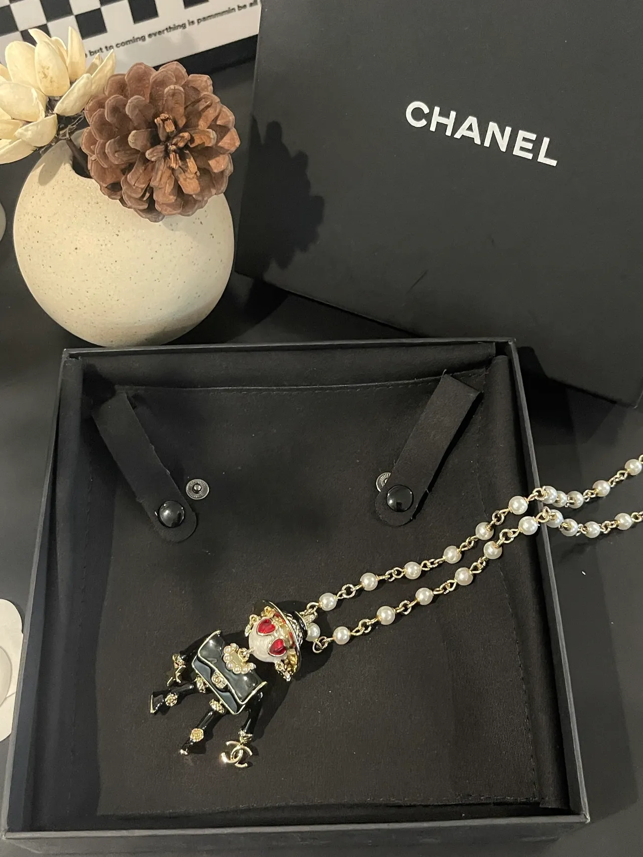 Chanel Robot Pendant Pearl-Strand Necklace 5