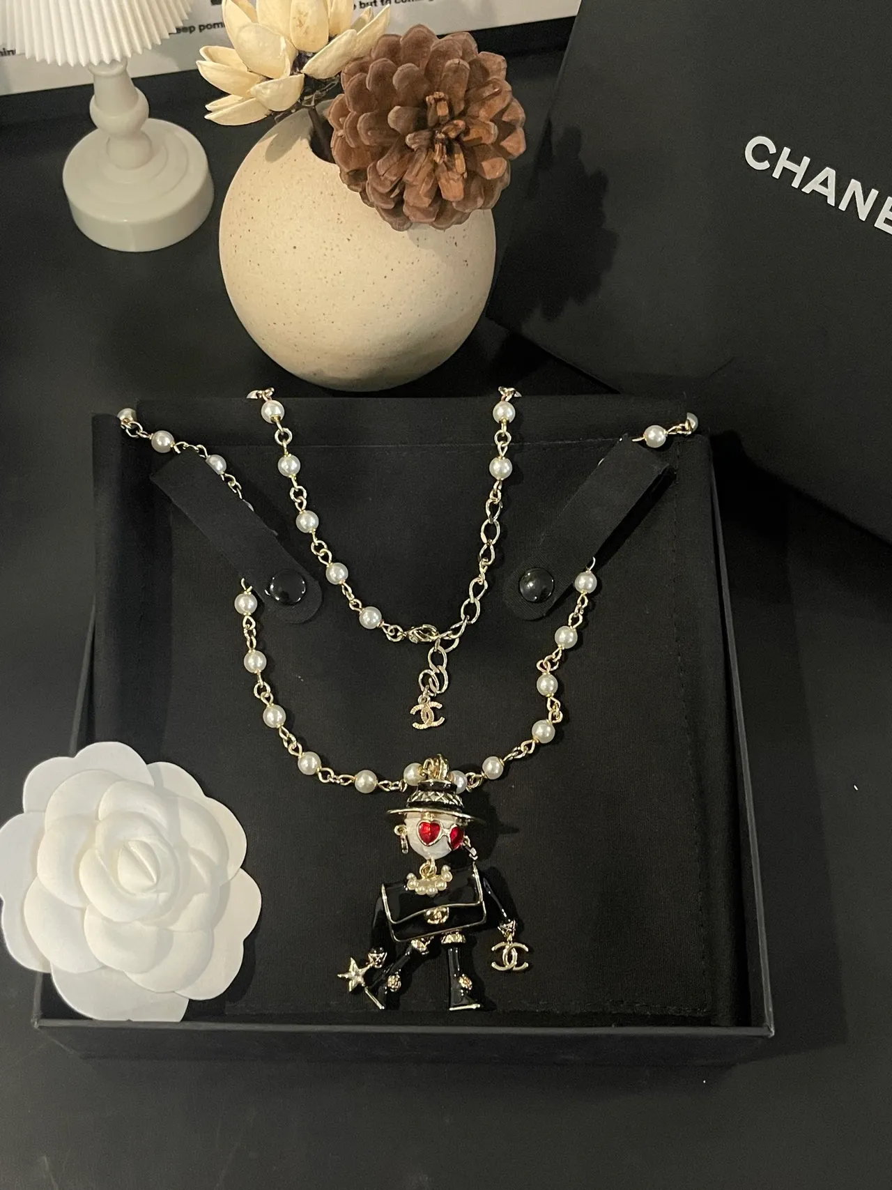 Chanel Robot Pendant Pearl-Strand Necklace 6