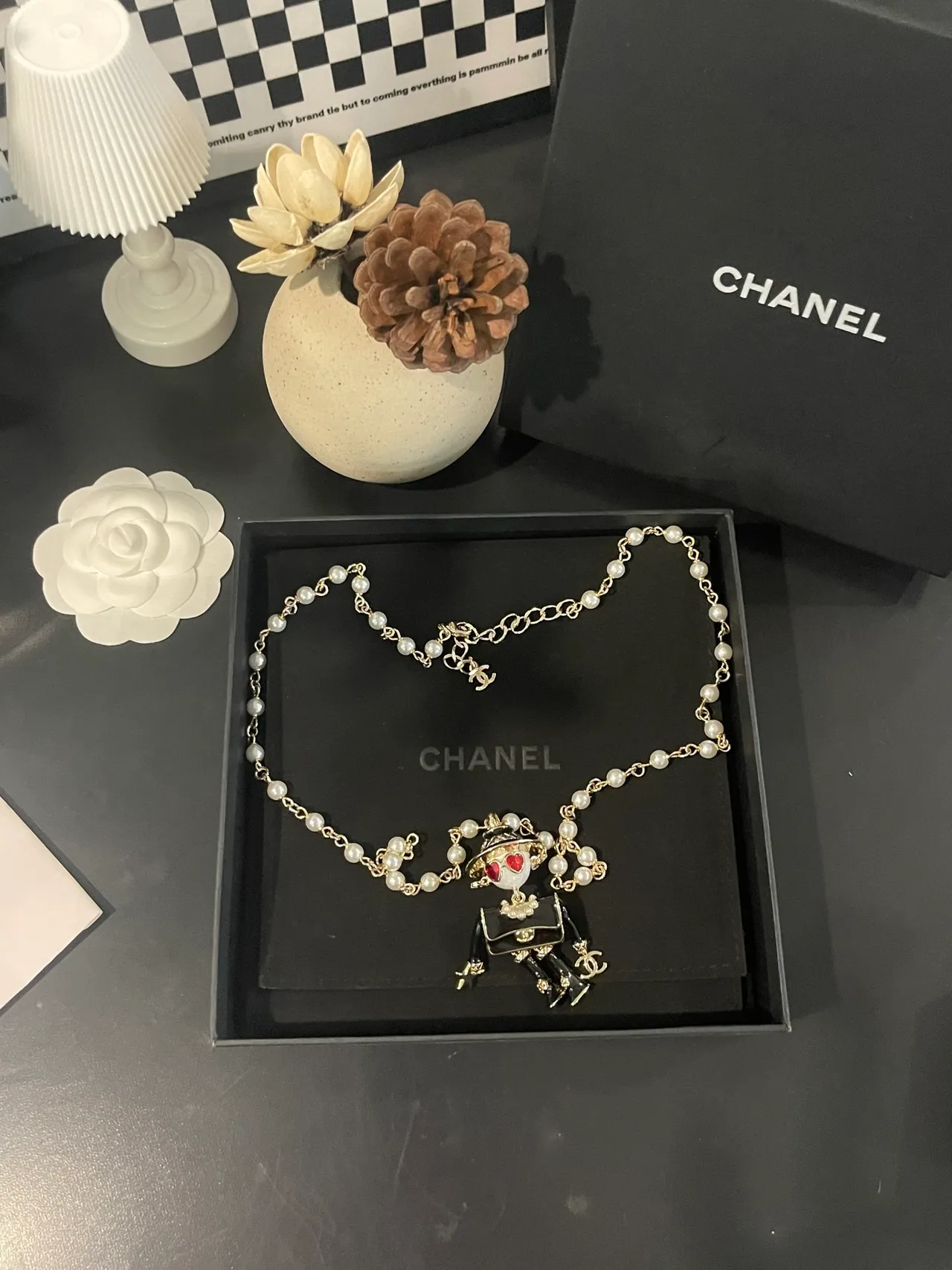 Chanel Robot Pendant Pearl-Strand Necklace 7