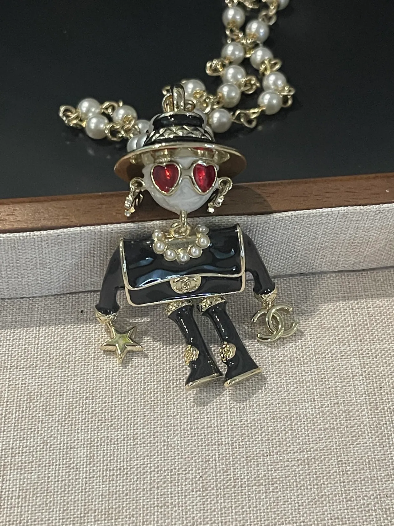Chanel Robot Pendant Pearl-Strand Necklace 10