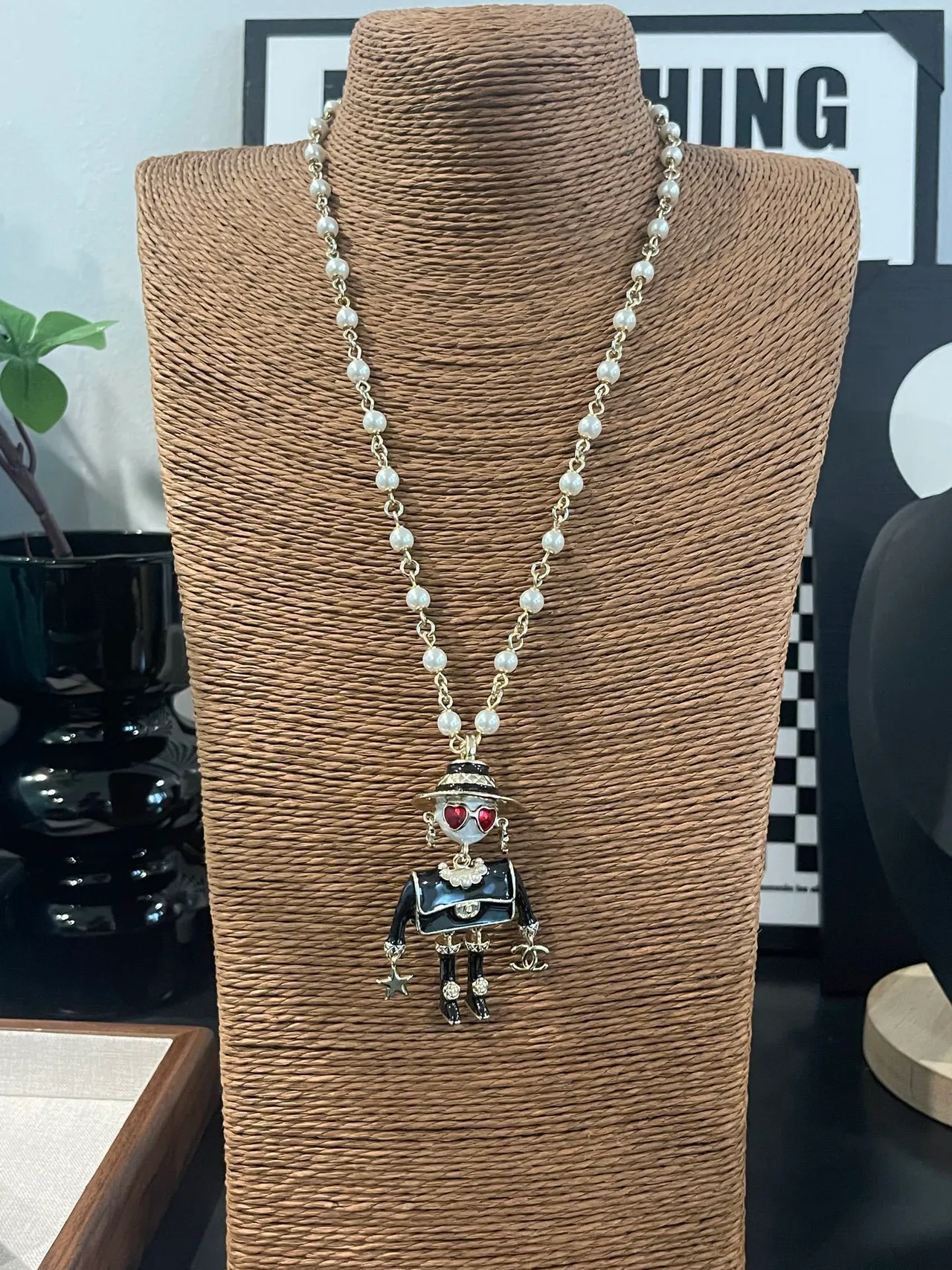 Chanel Robot Pendant Pearl-Strand Necklace 11