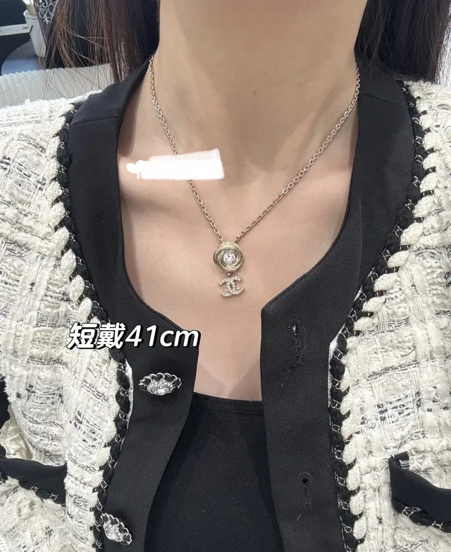 Chanel Rose Pendant Gold Transparent Chain Swirling Necklace 9