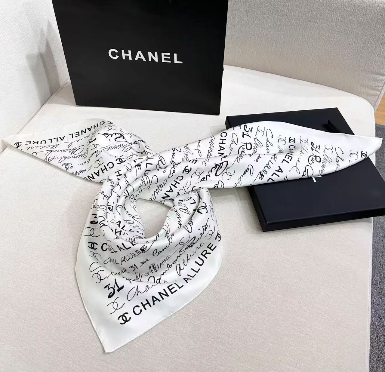 Chanel Script Print Beige Floral Sheer Overlay Casual Dress 4