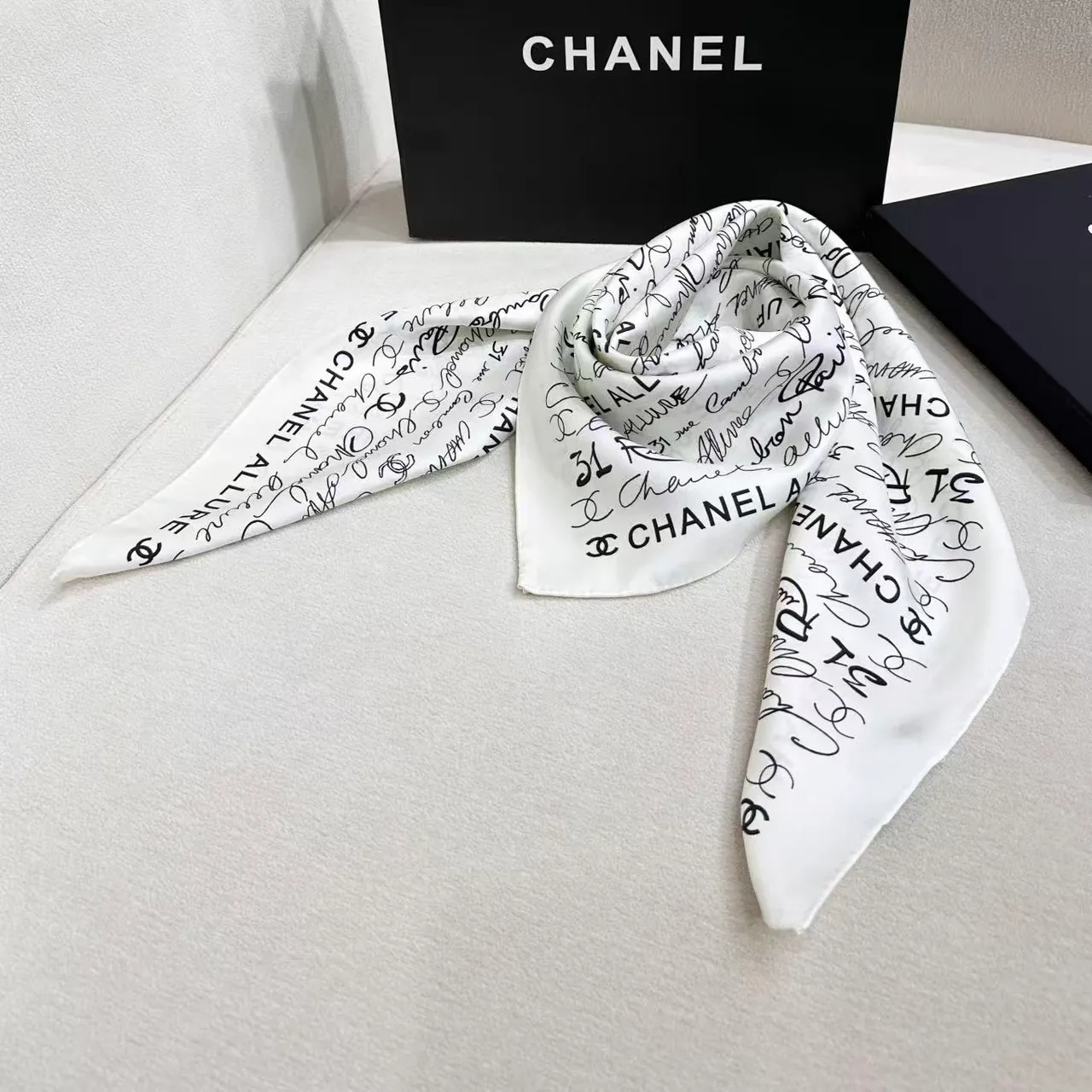 Chanel Script Print Beige Floral Sheer Overlay Casual Dress 5