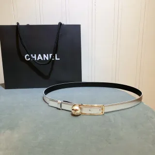 Chanel Silver Black Thin Metallic Exterior Leather Belt