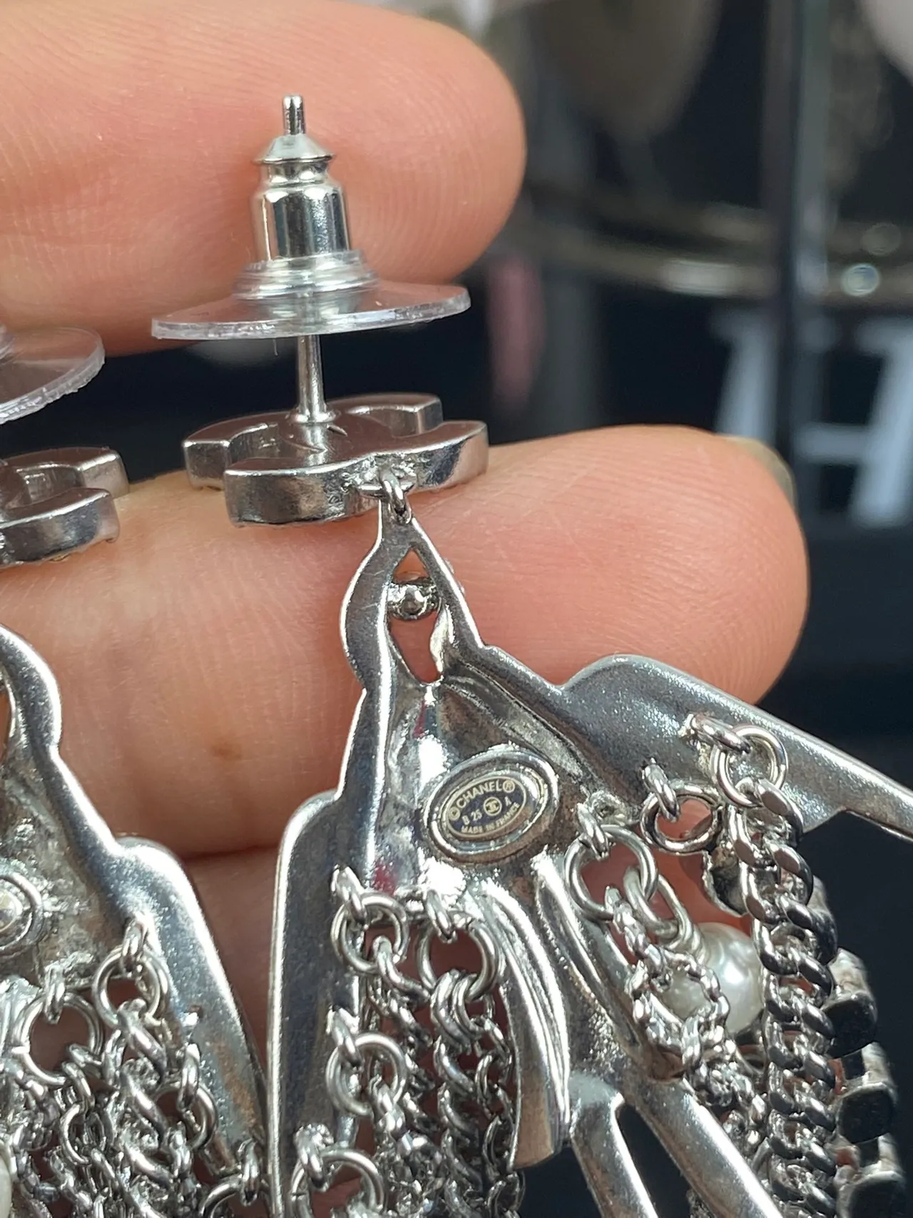 Chanel Silver White Chandelier Fringe Pearl And Crystal Drop Earrings 2