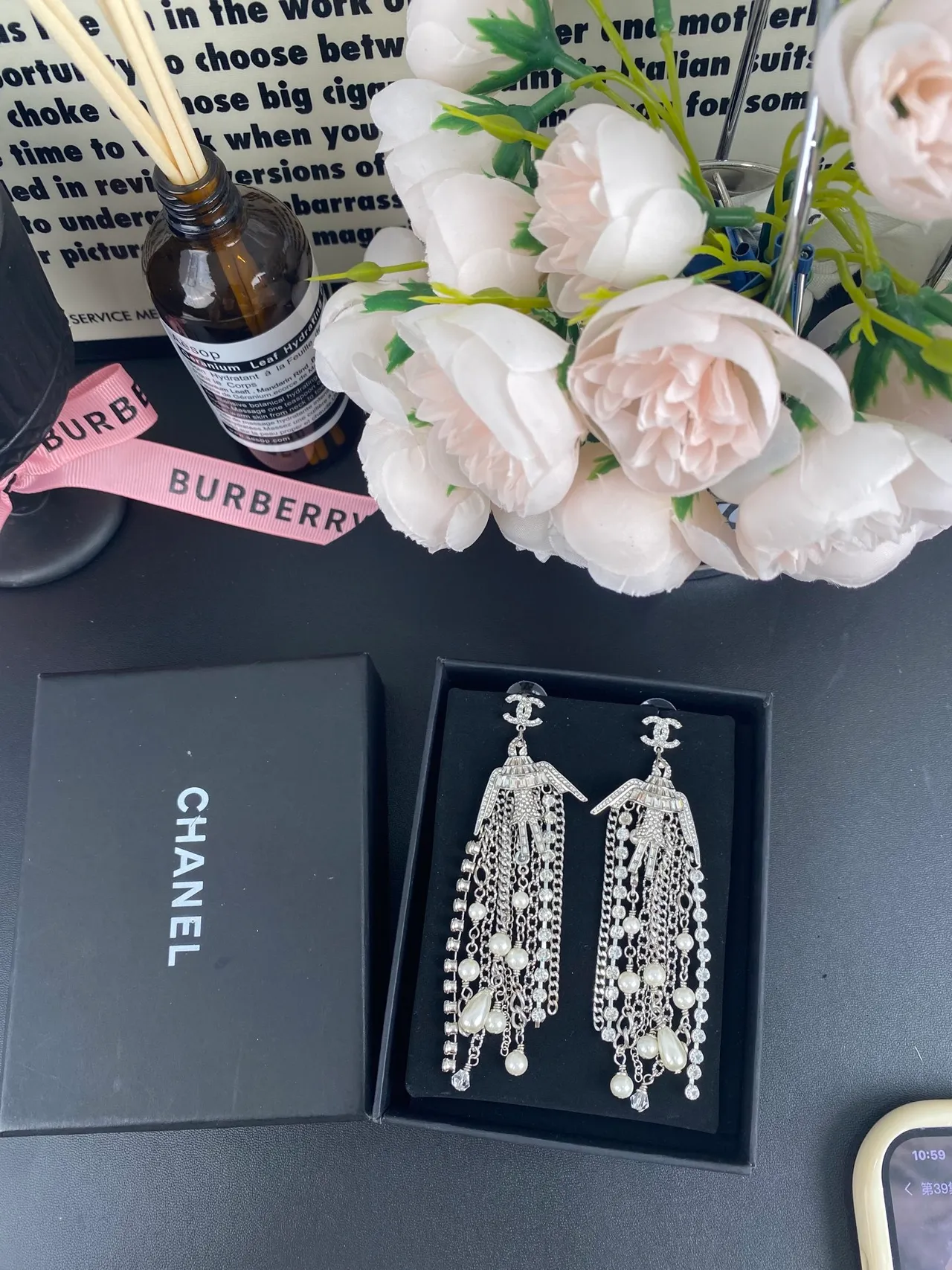 Chanel Silver White Chandelier Fringe Pearl And Crystal Drop Earrings 4