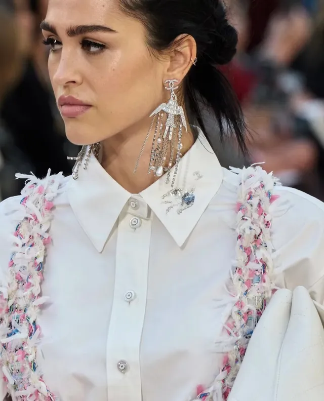 Chanel Silver White Chandelier Fringe Pearl And Crystal Drop Earrings 9