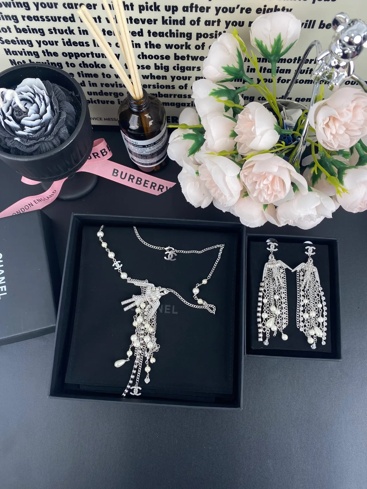 Chanel Silver White Chandelier Fringe Pearl And Crystal Drop Earrings 11