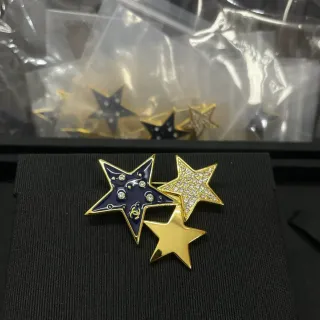 Chanel Star Brooch Triple Star Navy Enamel Gold Crystal Brooches