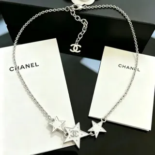 Chanel Star Motif Enamel and Silver Chain Necklace