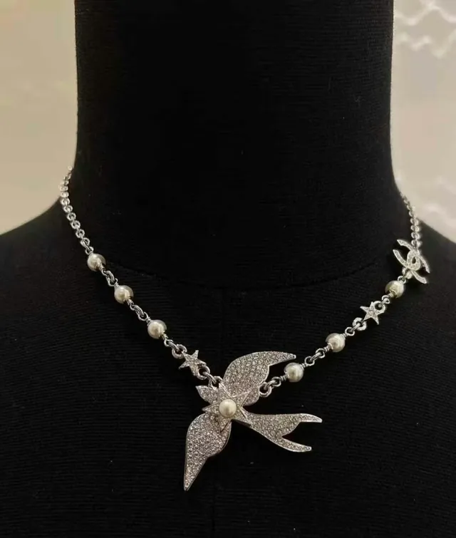Chanel Swallow Pavé Crystal and Pearl Necklace 2