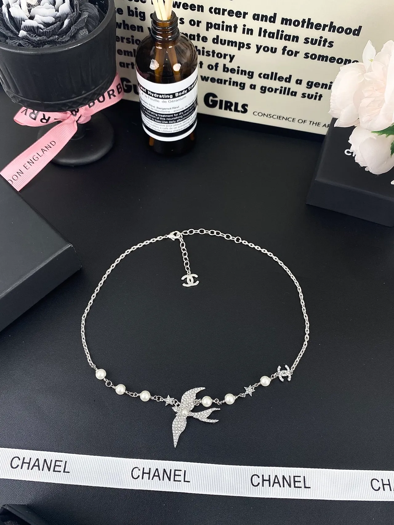 Chanel Swallow Pavé Crystal and Pearl Necklace 3