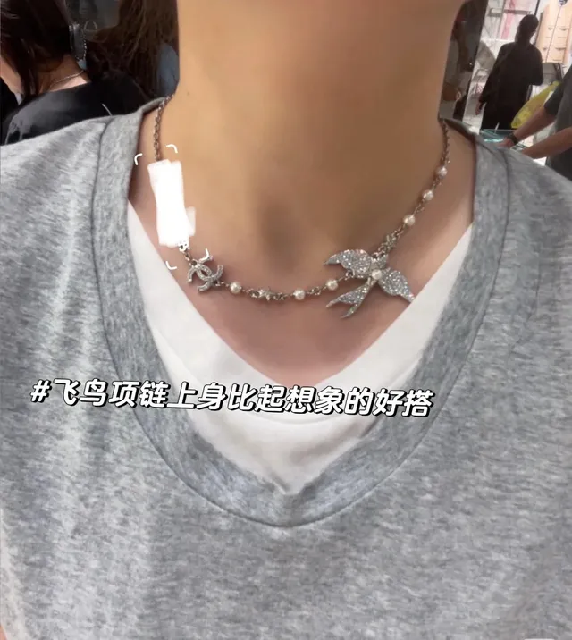 Chanel Swallow Pavé Crystal and Pearl Necklace 5