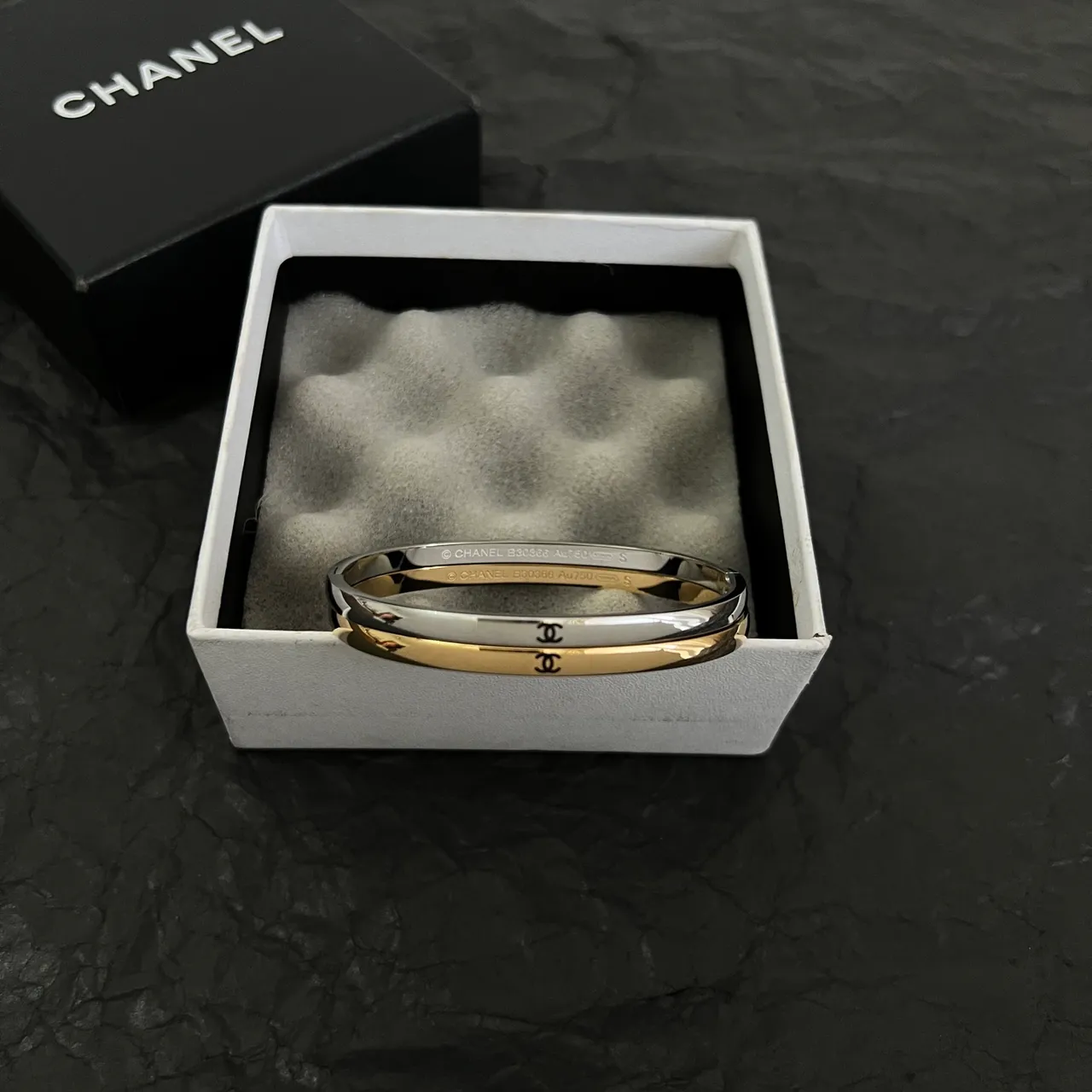 Chanel Two-Tone Interlocking CC Logo Bangle Bracelet 4