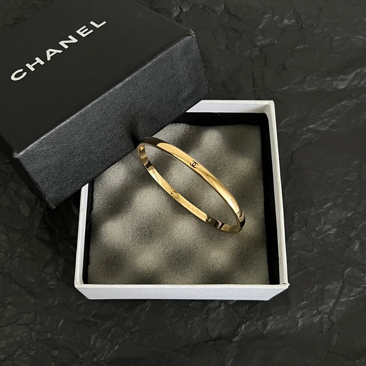 Chanel Two-Tone Interlocking CC Logo Bangle Bracelet 5