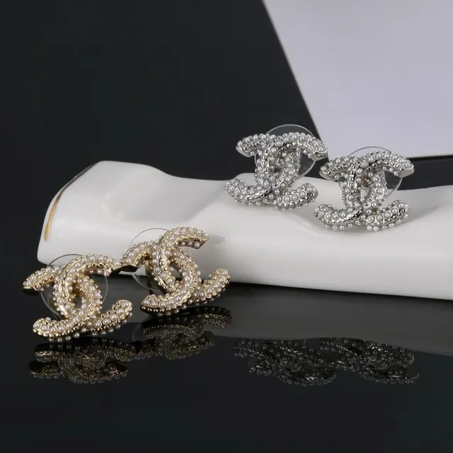 Chanel White Gold Pearl-Embellished Interlocking CC Logo Earrings 3