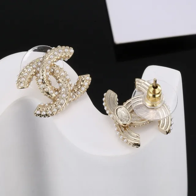 Chanel White Gold Pearl-Embellished Interlocking CC Logo Earrings 4