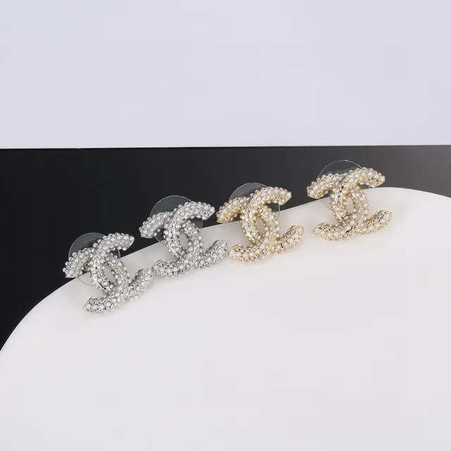 Chanel White Gold Pearl-Embellished Interlocking CC Logo Earrings 6