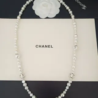 Chanel White Silver Pearl Strand Irregular Baroque Pearls Necklace