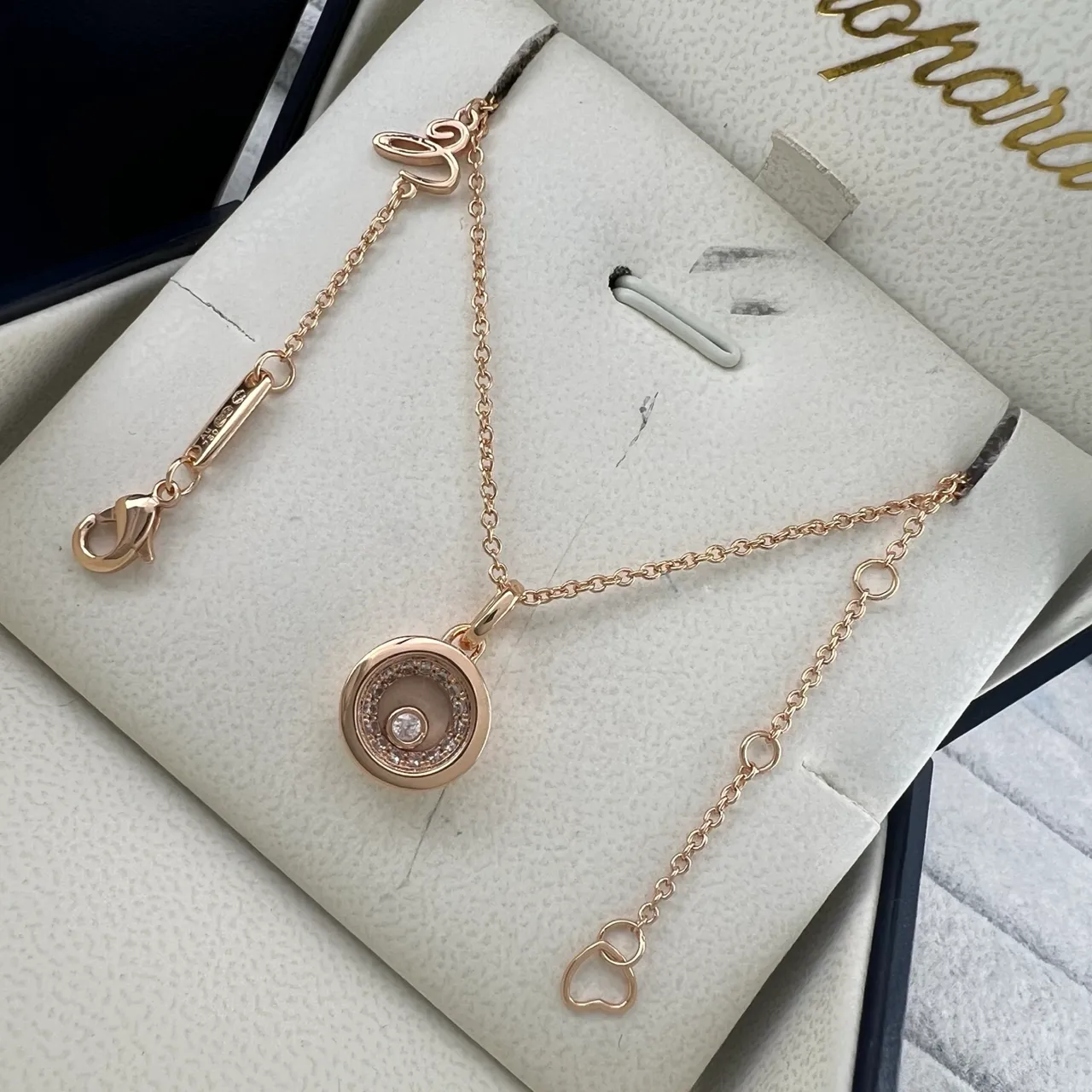 Chopard Or Argent Disque Rotatif Pendentif Diamant Halo Collier 4