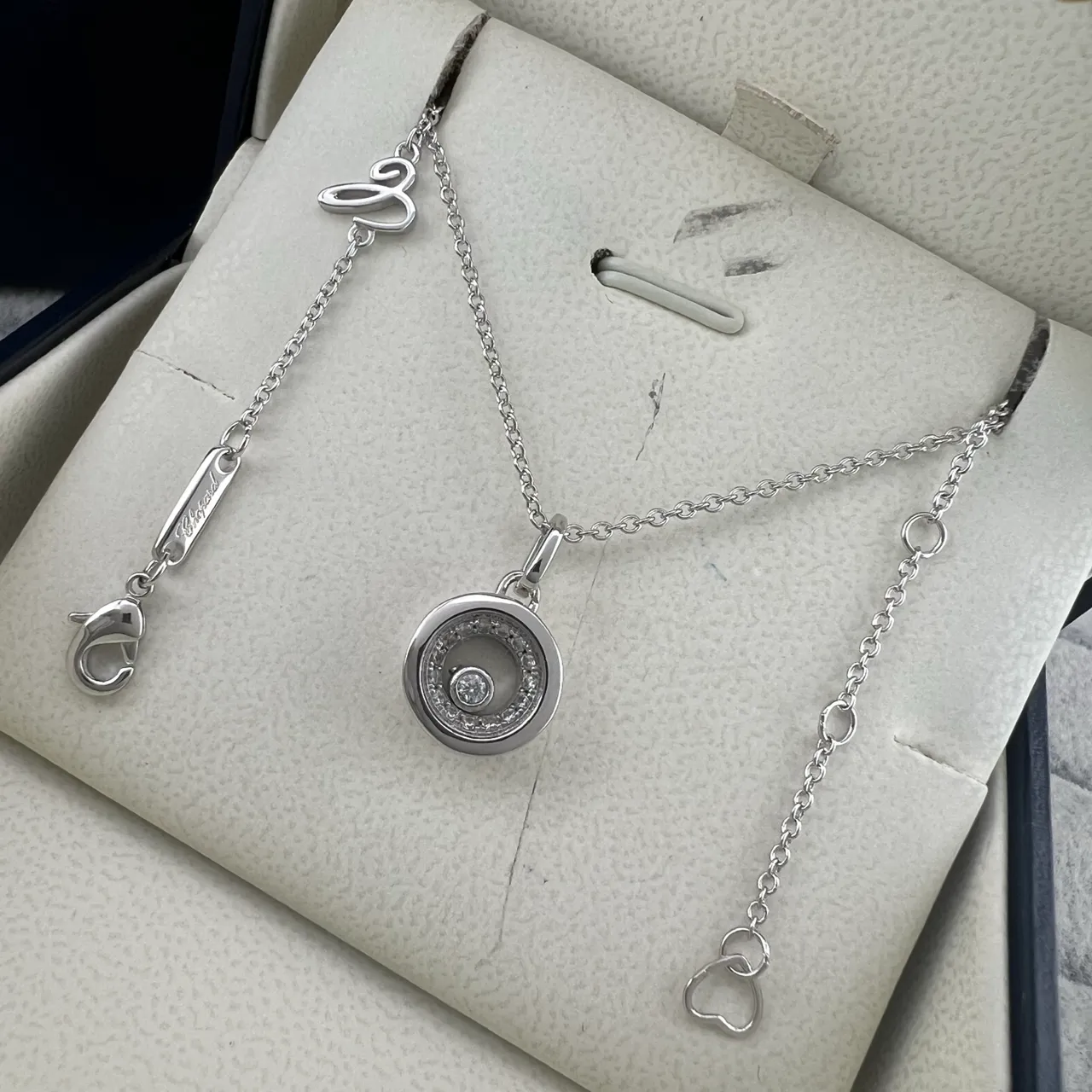 Chopard Or Argent Disque Rotatif Pendentif Diamant Halo Collier 5