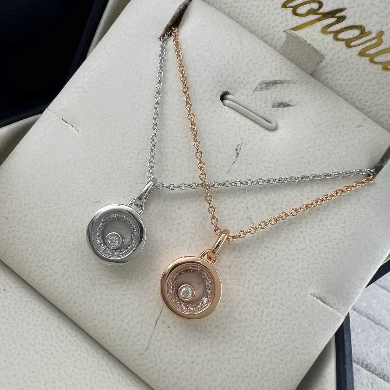 Chopard Or Argent Disque Rotatif Pendentif Diamant Halo Collier 6