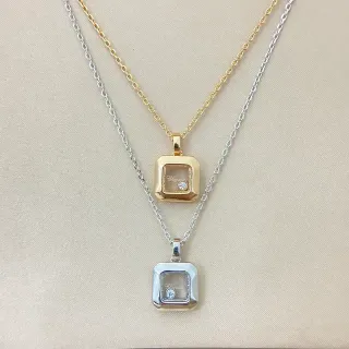 Chopard Happy Diamonds Gold Silver Square Case Floating Diamond Necklace