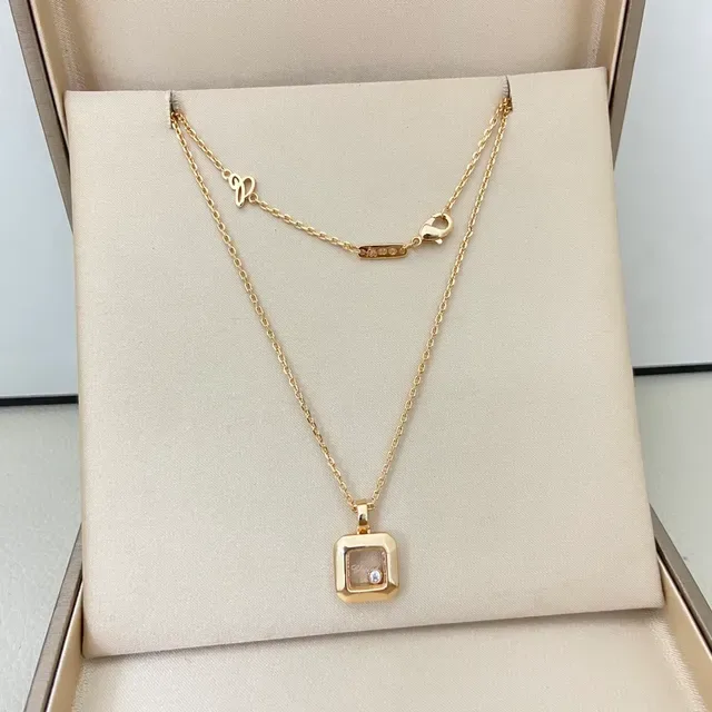 Chopard Happy Diamonds Gold Silver Square Case Floating Diamond Necklace 3