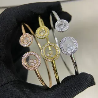 Chopard Happy Diamonds Rotating Disc Pavé Diamond Bezel Open Bangle Bracelet