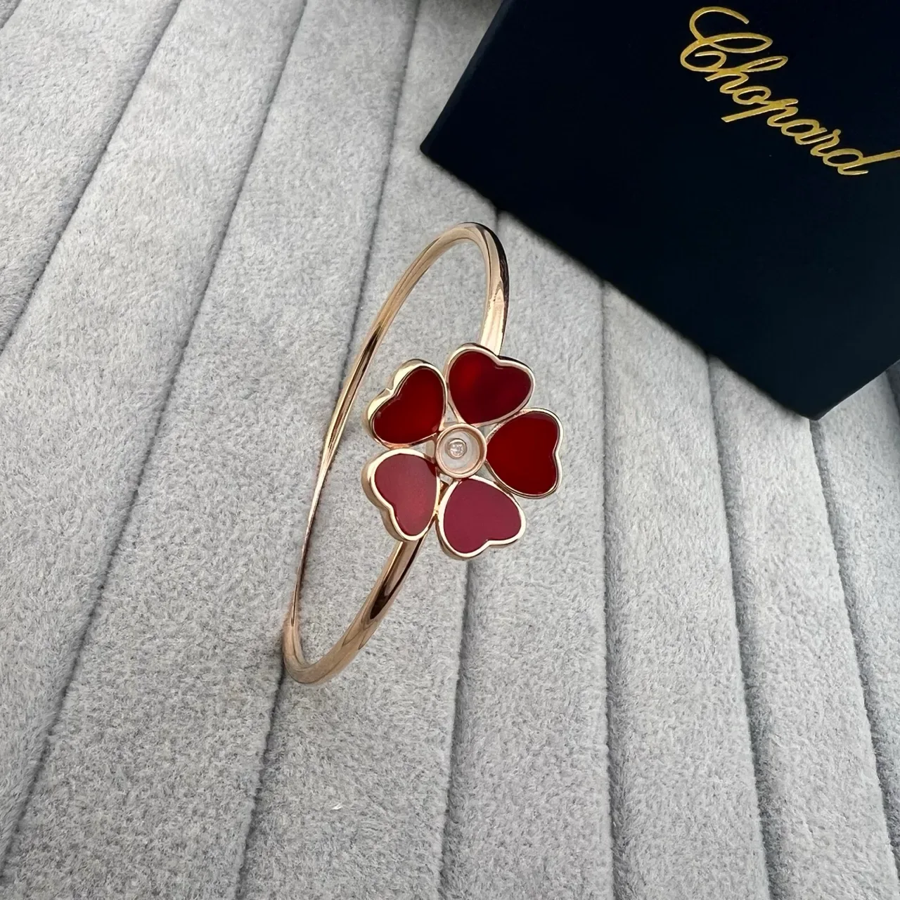 Chopard Happy Hearts Gold Red Floral Motif Heart-Shaped Petals Bracelet 2