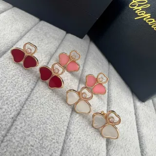 Chopard Red Pink Four-Petal Floral Rose-Gold Tone Earrings